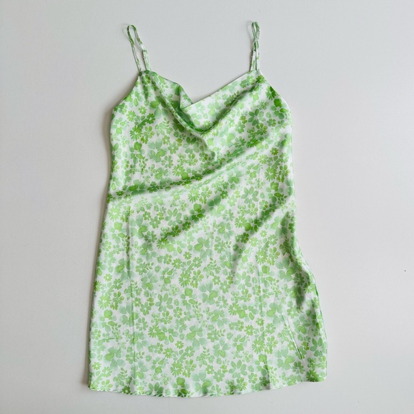 Forever 21 Lime Green White Slip Dress Floral Size M - Picture 2 of 5